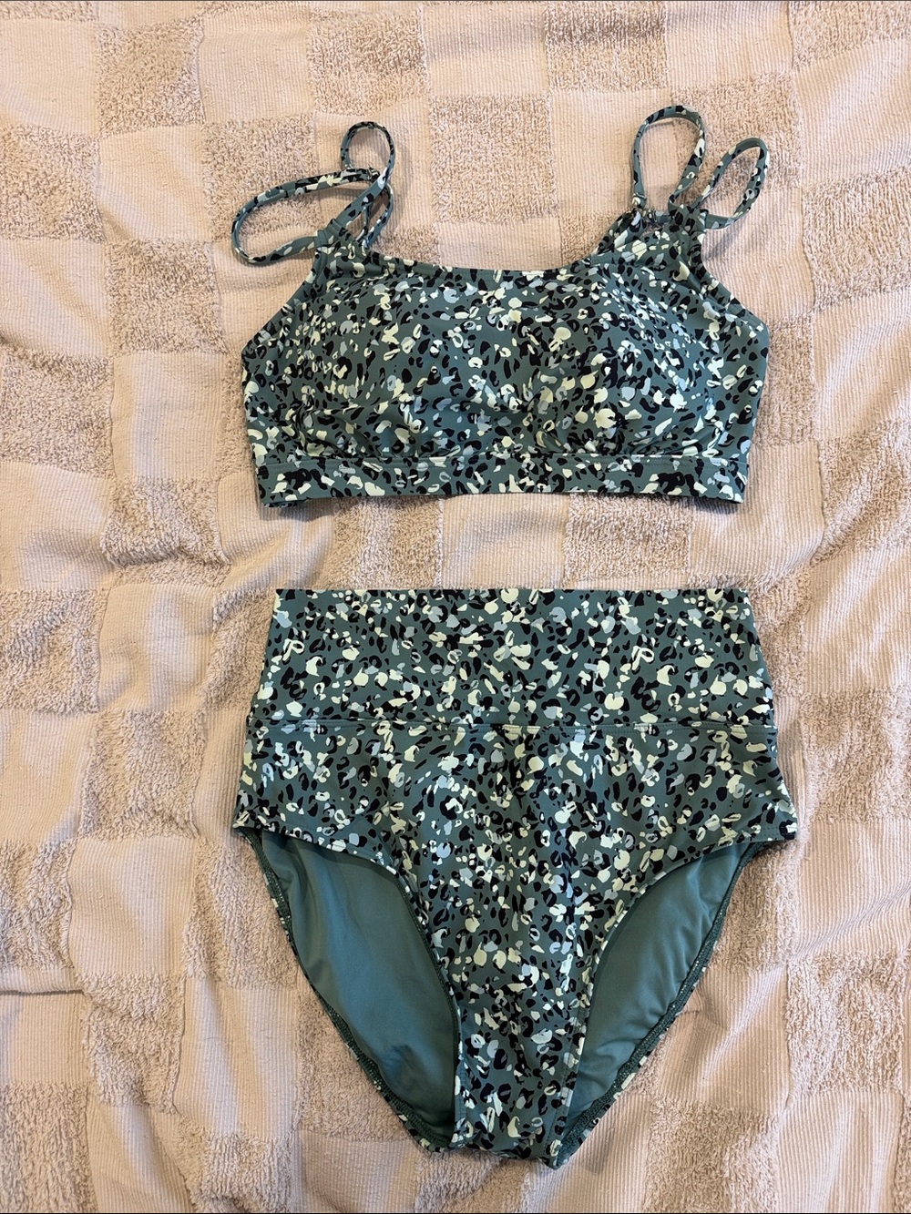 Sunsets High-Waist Two-Piece Bikini in Teal Camo Print